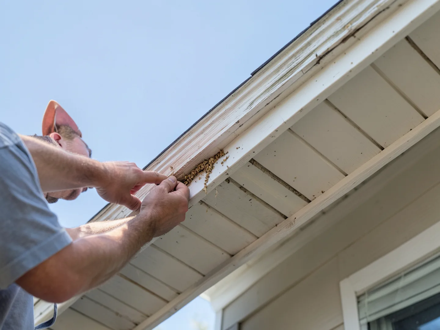 Inspecting exposed rafter tails on historic Bradenton home near Riverwalk